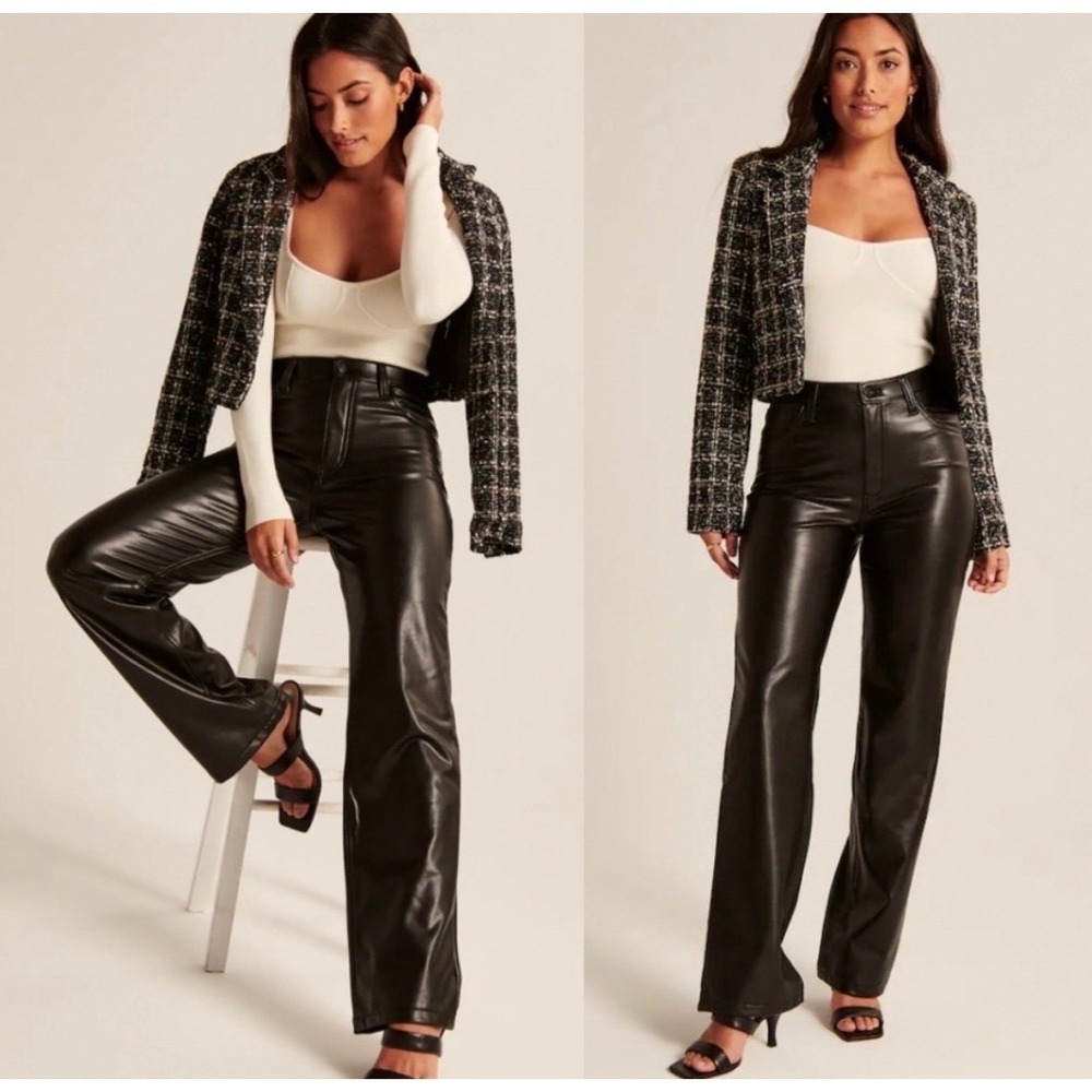 Abercrombie Curve Love 90s Straight Ultra High Rise Vegan Leather Pants 6S‎